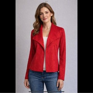Emmeline Petite Red Faux Suede Open Front Jacket PS
